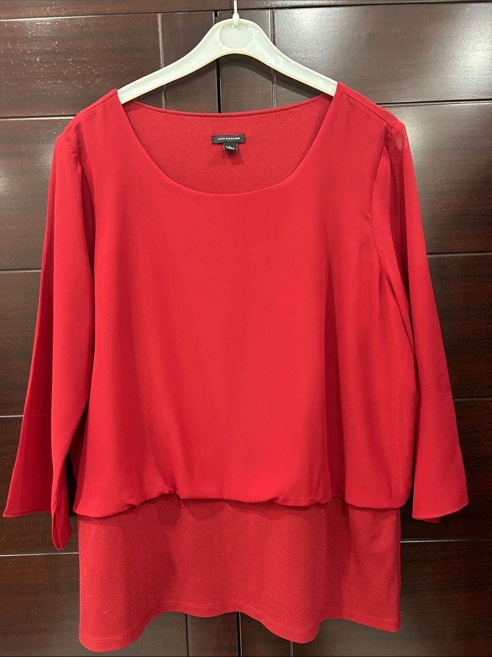 Ann Taylor Red Layered Scoop Neck Top